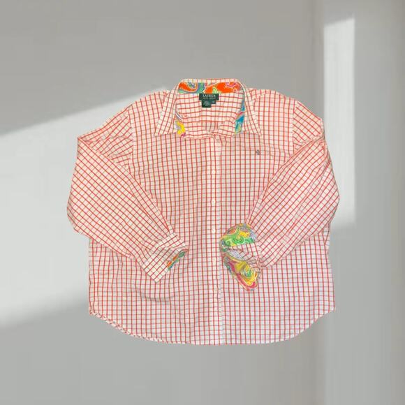 Ralph Lauren Shirt – Orange Check Button-Down with Paisley Trim (Size 2X) - Picture 1 of 6